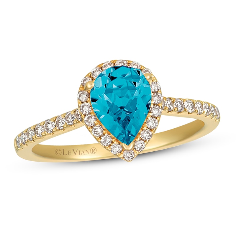Le Vian Blue Topaz & Diamond Ring 1/3 ct tw Honey Gold Plated