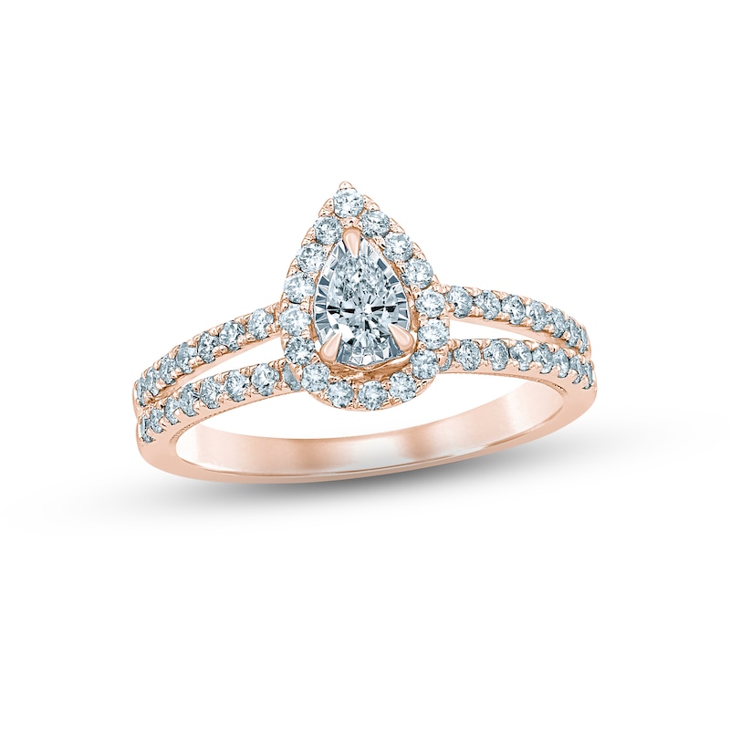 Diamond Engagement Ring 5/8 ct tw Pear & Round-cut Rose Gold Plated