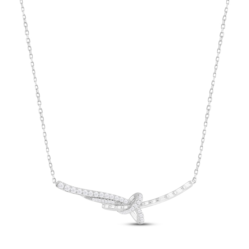 Diamond Bar Necklace 1/2 ct tw Round & Baguette-cut White Gold Plated 18"