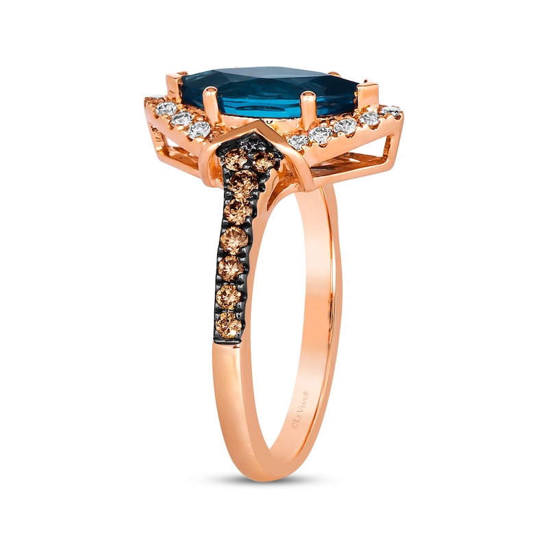 Le Vian Marquise-Cut Blue Topaz Ring 1/2 ct tw Diamonds Strawberry Gold Plated