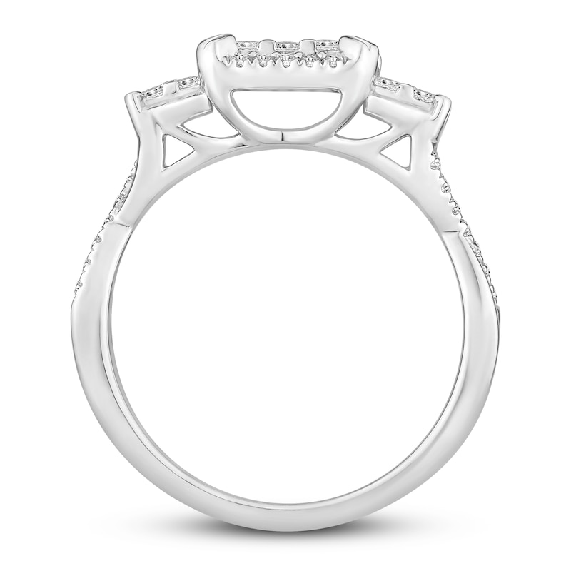 Diamond Engagement Ring 3/4 ct tw Princess & Round White Gold Plated