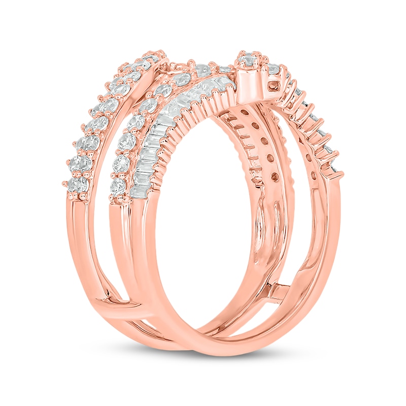 Baguette & Round-Cut Diamond Enhancer Ring 1 ct tw Rose Gold Plated