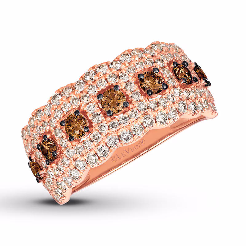 Le Vian Chocolate Diamond Ring 1-1/2 ct tw Round-cut 14K Strawberry Gold - Size 10