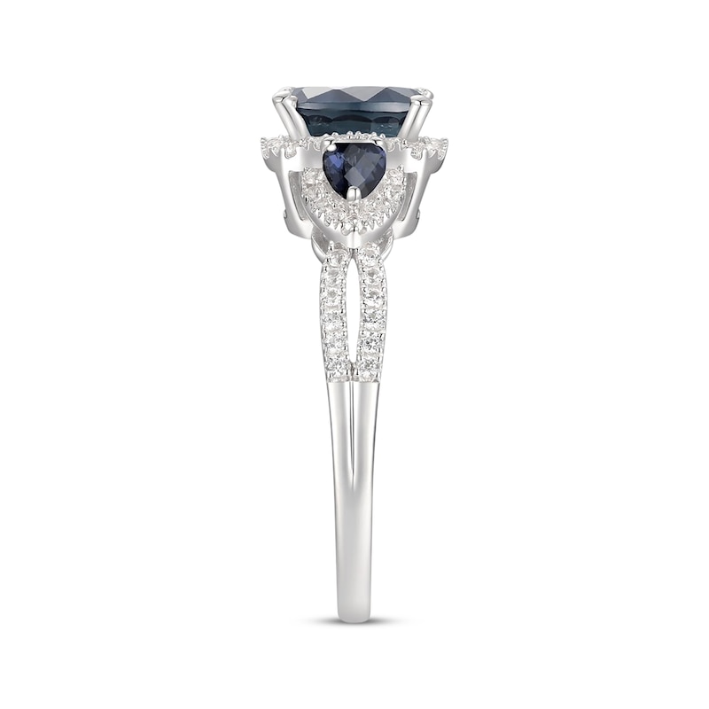 Emerald-Cut & Pear-Shaped Blue Sapphire & Diamond Three-Stone Ring 1/3 ct tw White Gold Plated