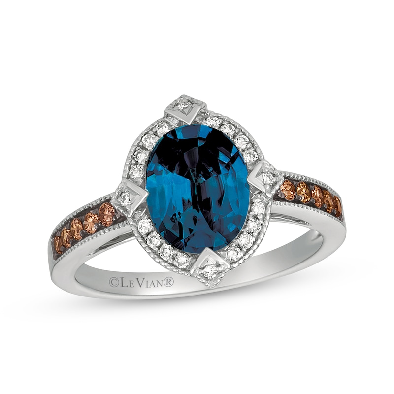 Le Vian Oval-Cut Blue Topaz Ring 1/4 ct tw Diamonds Vanilla Gold Plated