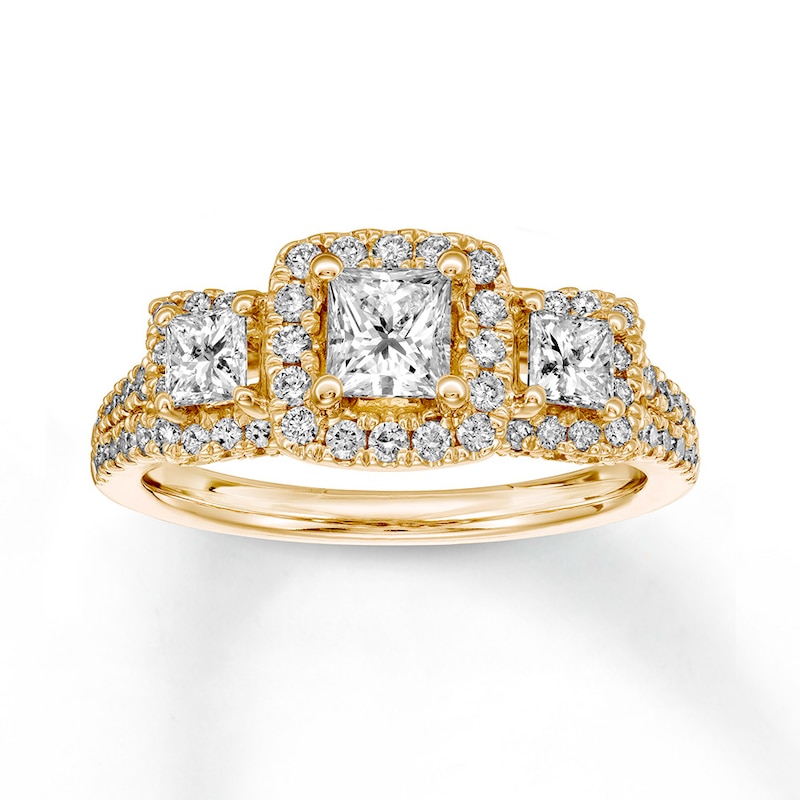 Diamond Engagement Ring 1-1/2 ct tw Princess/Round Gold Plated