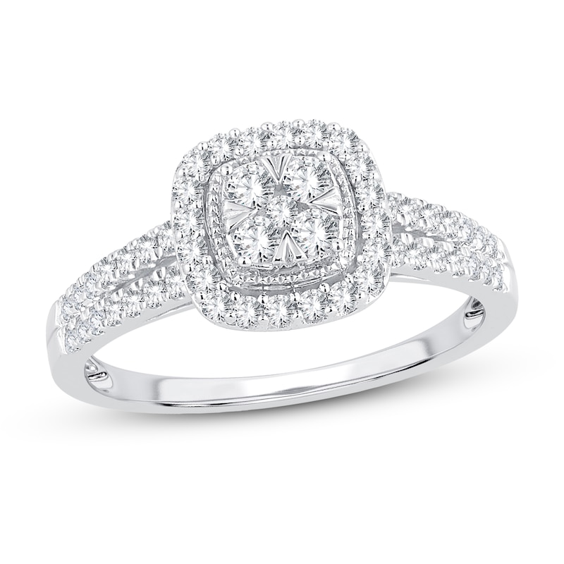 Multi-Diamond Engagement Ring 1/2 ct tw Round-cut White Gold Plated
