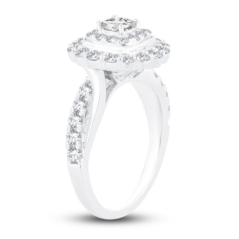 Diamond Engagement Ring 1-1/3 ct tw Princess & Round White Gold Plated