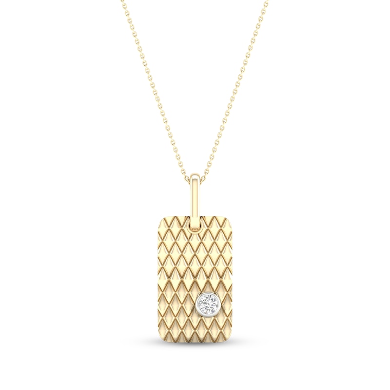 Diamond Solitaire Bezel Quilted Dog Tag Necklace 1/4 ct tw Round-cut Yellow Gold Plated 18"