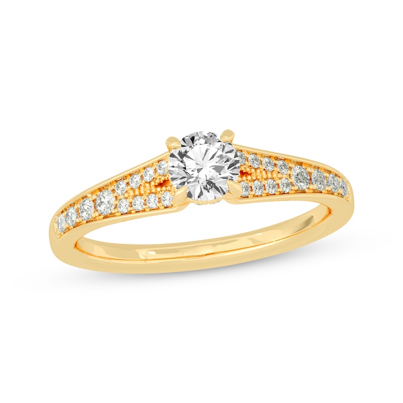Round-Cut Split-Shank Engagement Ring 3/4 ct tw Yellow Gold Plated