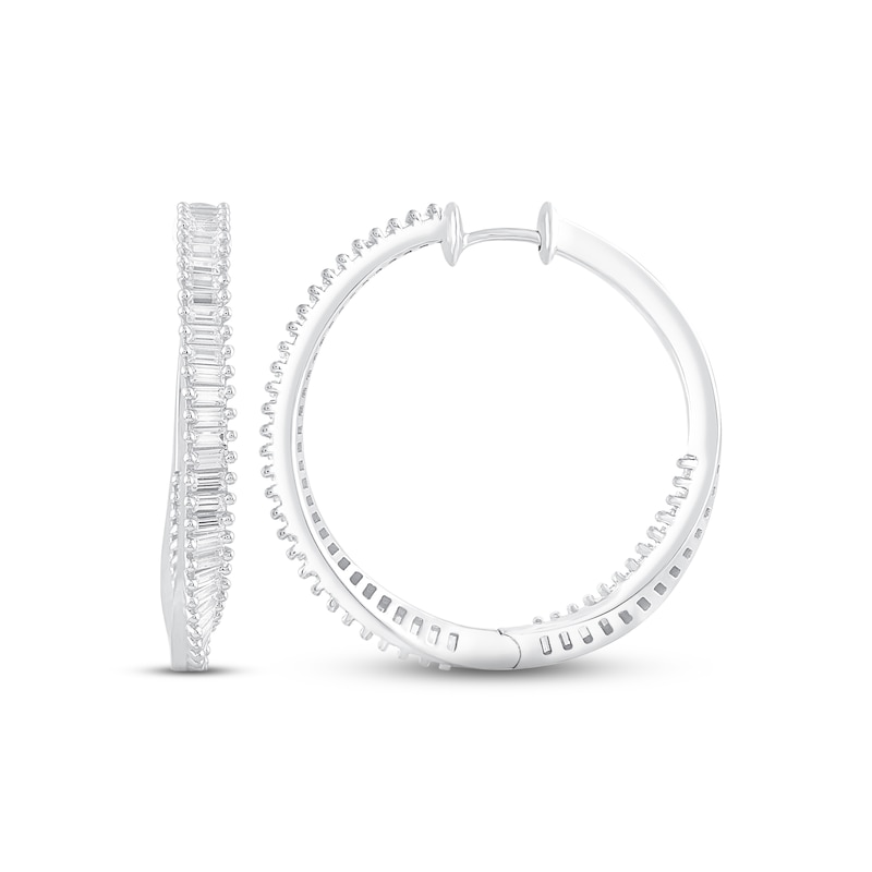 Diamond Twist Hoop Earrings 2 ct tw Baguette-cut White Gold Plated