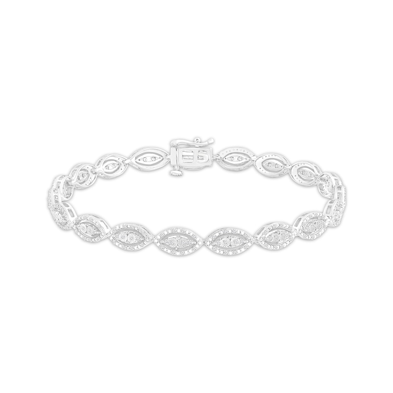 Multi-Diamond Marquise Link Bracelet 1/2 ct tw White Gold Plated 7.25"