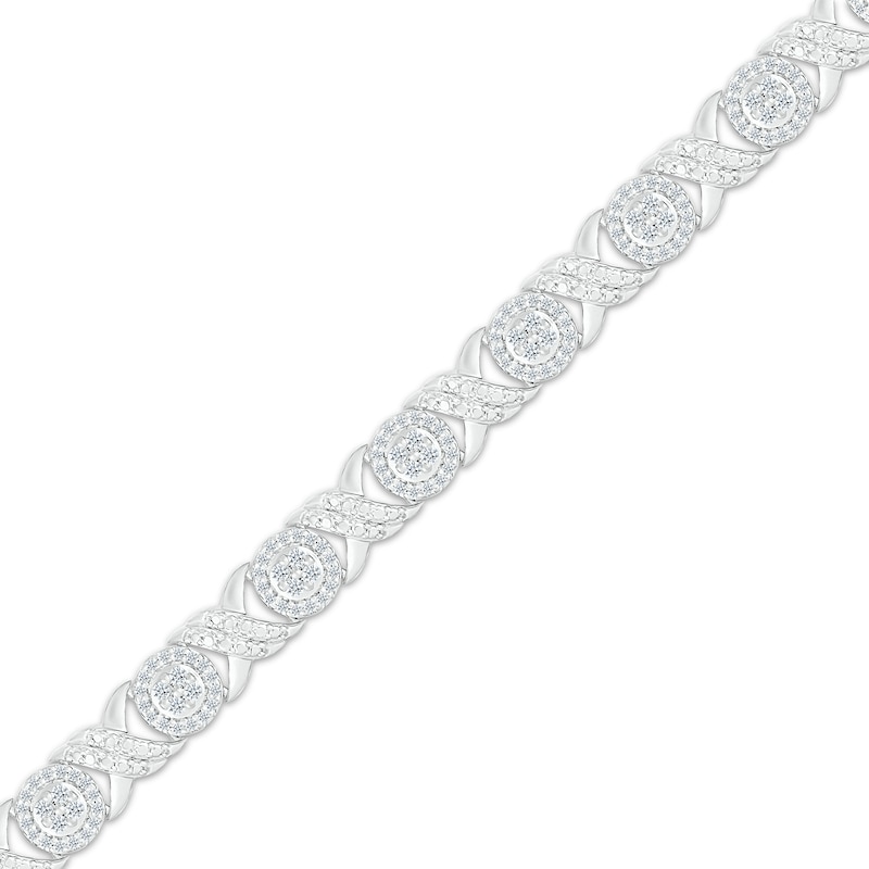 Round-Cut Diamond XO Link Tennis Bracelet 1 ct tw Silver Plated 7.25”
