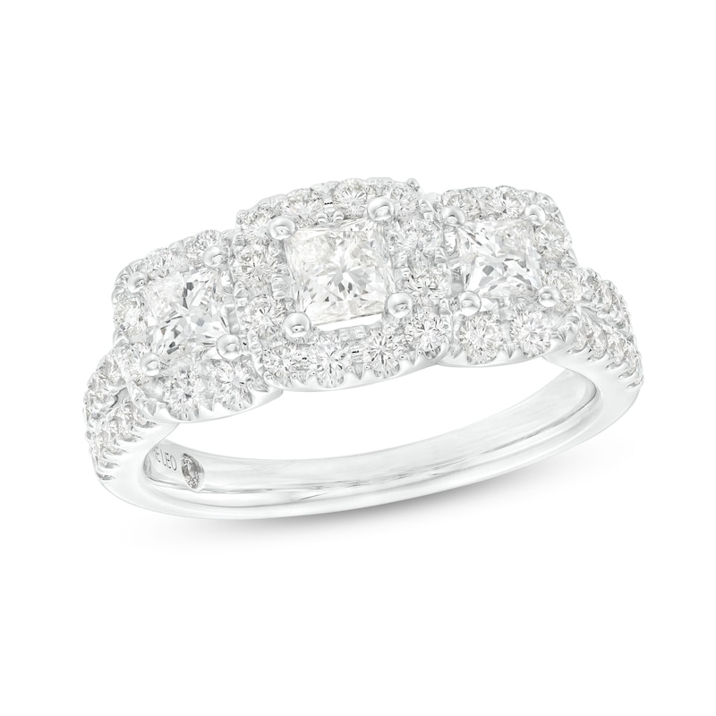 THE LEO Diamond Three-Stone Engagement Ring 1-1/3 ct tw Princess & Round-cut White Gold Plated