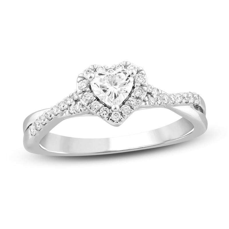 Diamond Engagement Ring 1/2 ct tw Heart & Round White Gold Plated