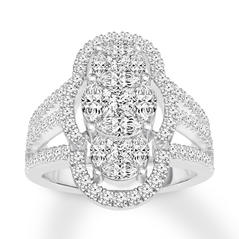 Diamond Engagement Ring 1-1/3 ct tw Princess, Round & Marquise Gold Plated