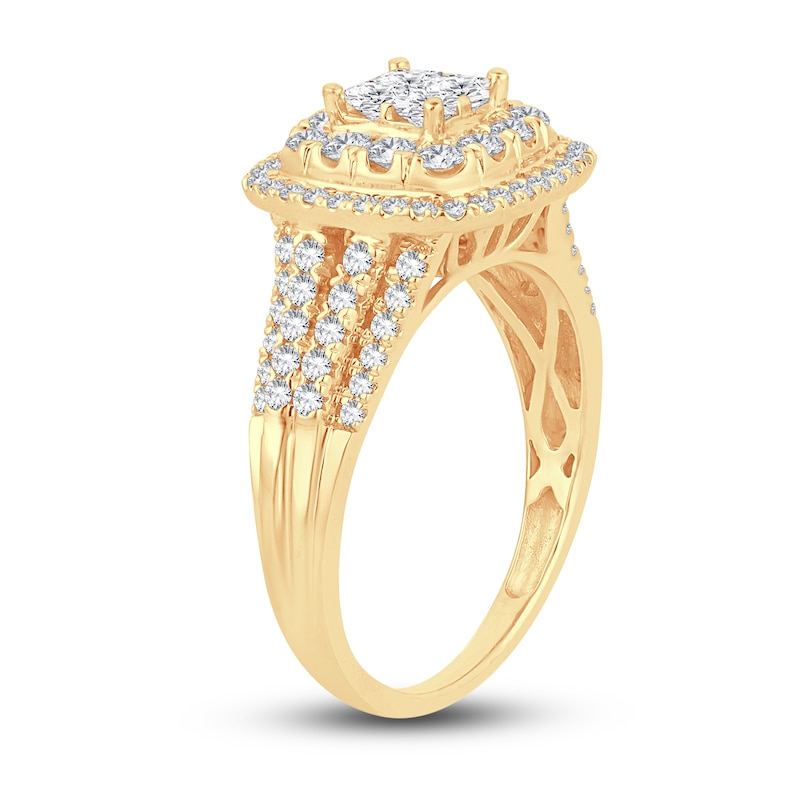 Diamond Engagement Ring 7/8 ct tw Princess & Round-Cut Yellow Gold Plated