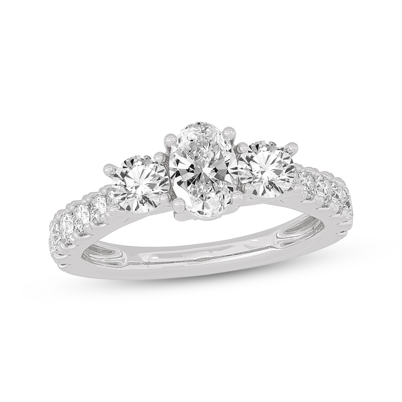 Oval & Round-Cut Three-Stone Diamond Engagement Ring 2 ct tw White Gold Plated