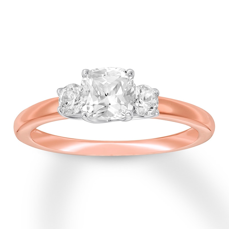 Three-Stone Diamond Ring 1 ct tw Cushion/Round Rose Gold Plated