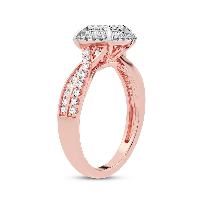 Multi-Diamond Center Engagement Ring 3/8 ct tw Princess & Round-cut Rose Gold Plated