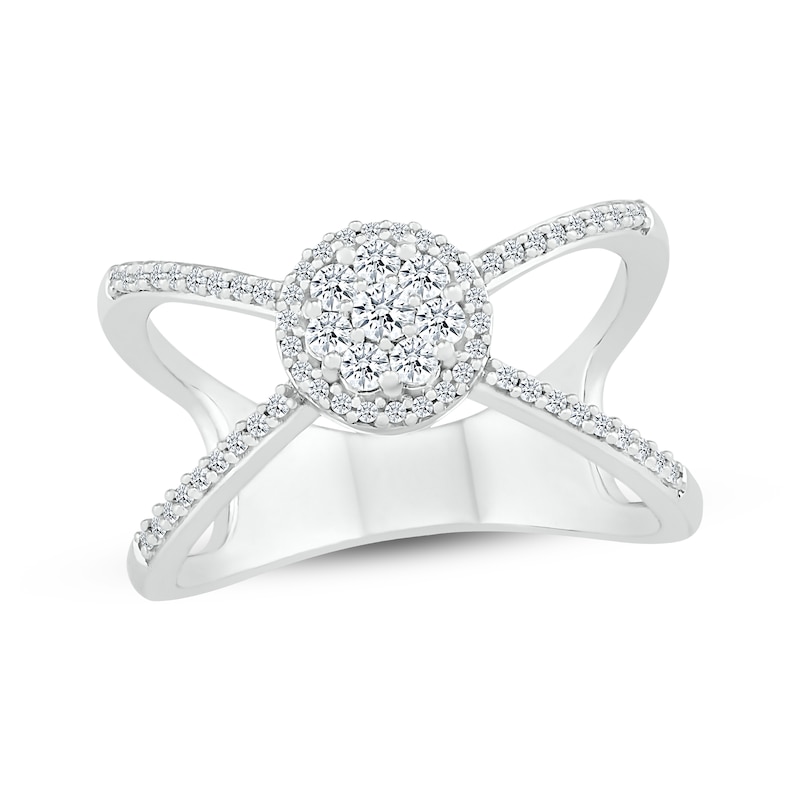 Round-Cut Multi-Diamond Center Orbit Ring 1/3 ct tw White Gold Plated