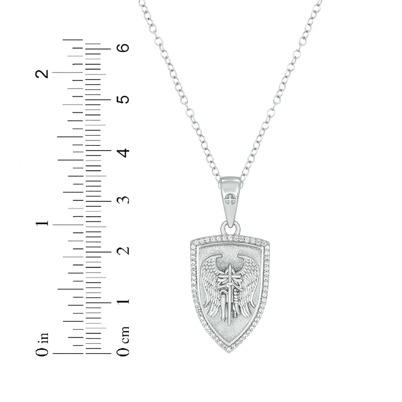 Round-Cut Diamond Kneeling Angel Shield Necklace 1/4ct tw White Gold Plated 18"