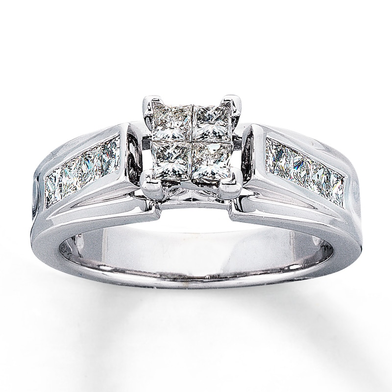 Engagement Ring 1 ct tw Princess-cut Diamonds White Gold Plated
