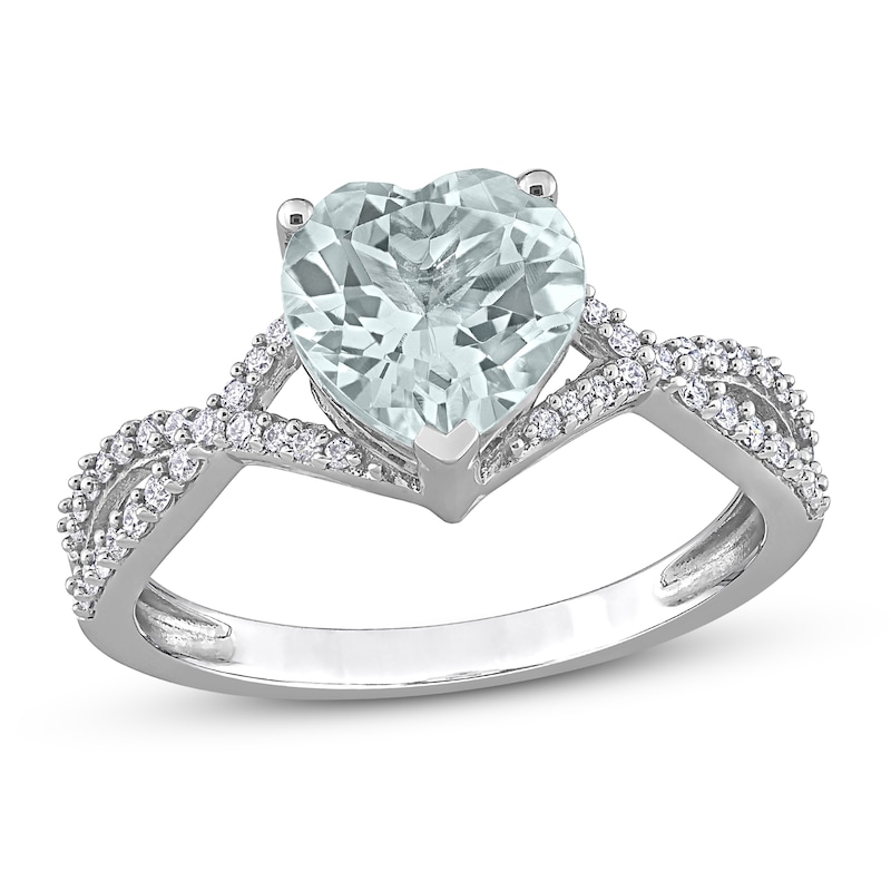 Heart-cut Aquamarine Engagement Ring 1/5 ct tw Diamonds White Gold Plated