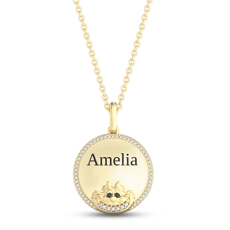 Treasures Wonderland "Cheshire Cat" Diamond Necklace 1/10 ct tw Yellow Gold Plated 17"