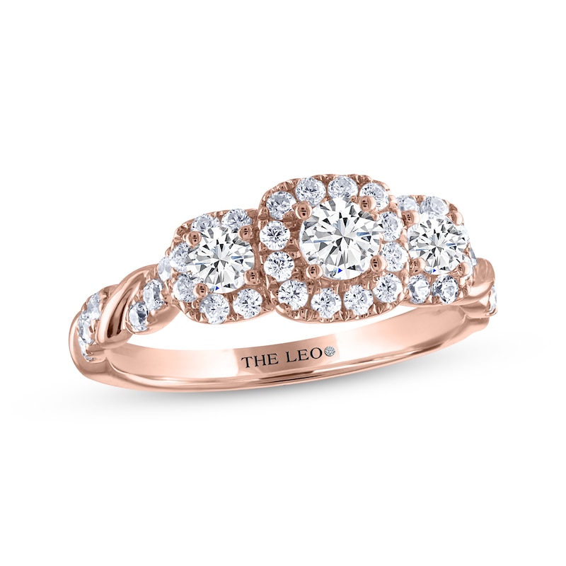 THE LEO Diamond Round-Cut Three-Stone Engagement Ring 3/4 ct tw Rose Gold Plated
