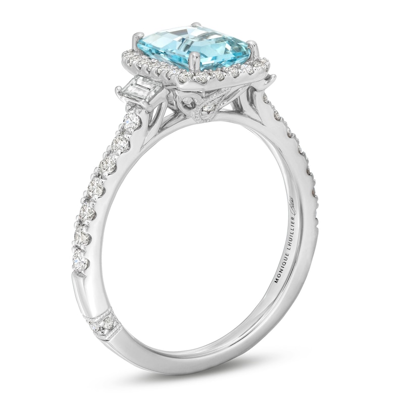 Monique Lhuillier Bliss Emerald-Cut Aquamarine & Diamond Frame Engagement Ring 1/2 ct tw White Gold Plated