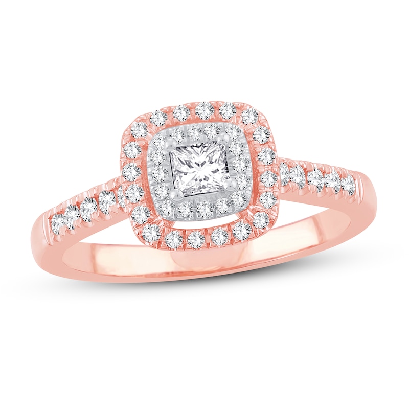 Diamond Engagement Ring 1/2 ct tw Princess & Round Rose Gold Plated