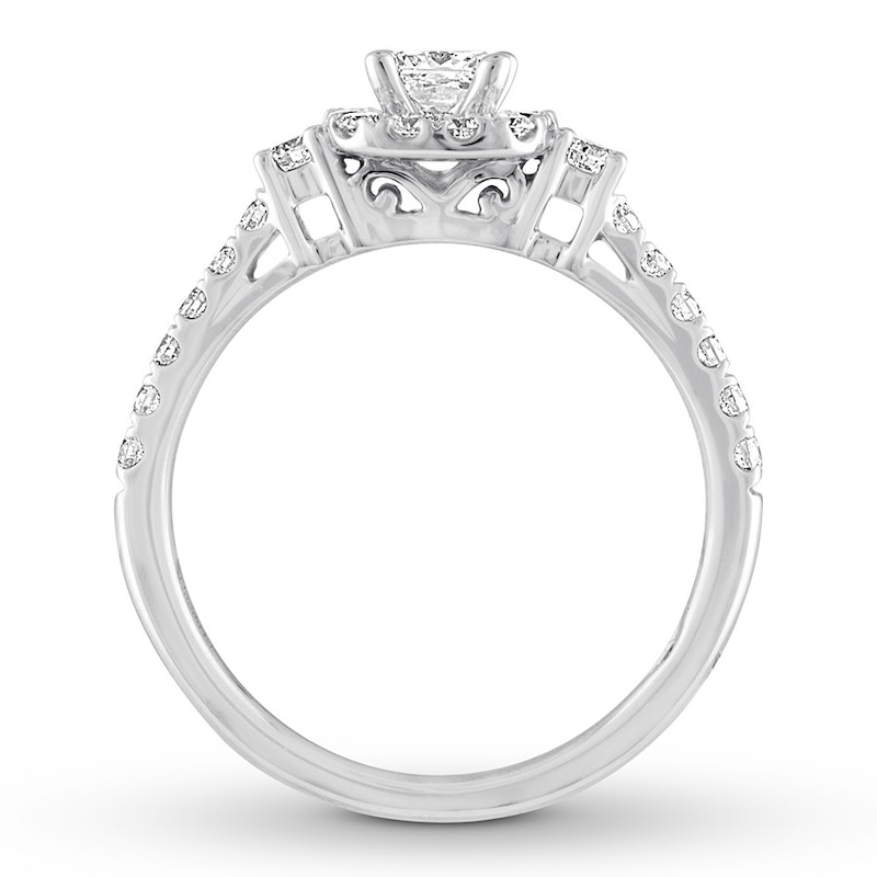 THE LEO Diamond Engagement Ring 3/4 ct tw Princess & Round-cut White Gold Plated