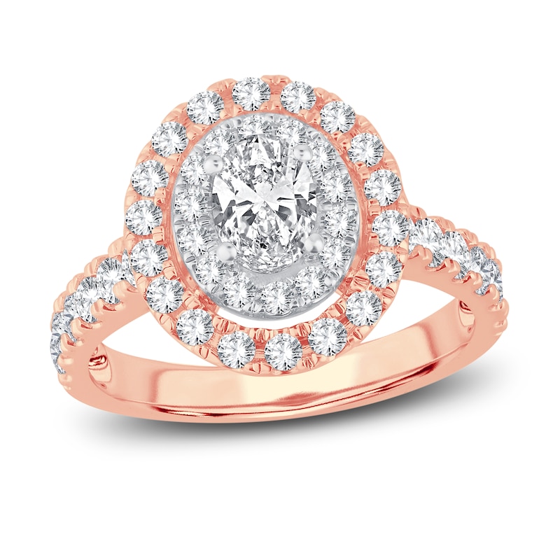 Multi-Diamond Engagement Ring 1-1/2 ct tw Oval & Round-cut Rose Gold Plated