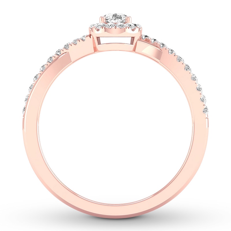 Diamond Ring 1/3 ct tw Pear & Round Rose Gold Plated