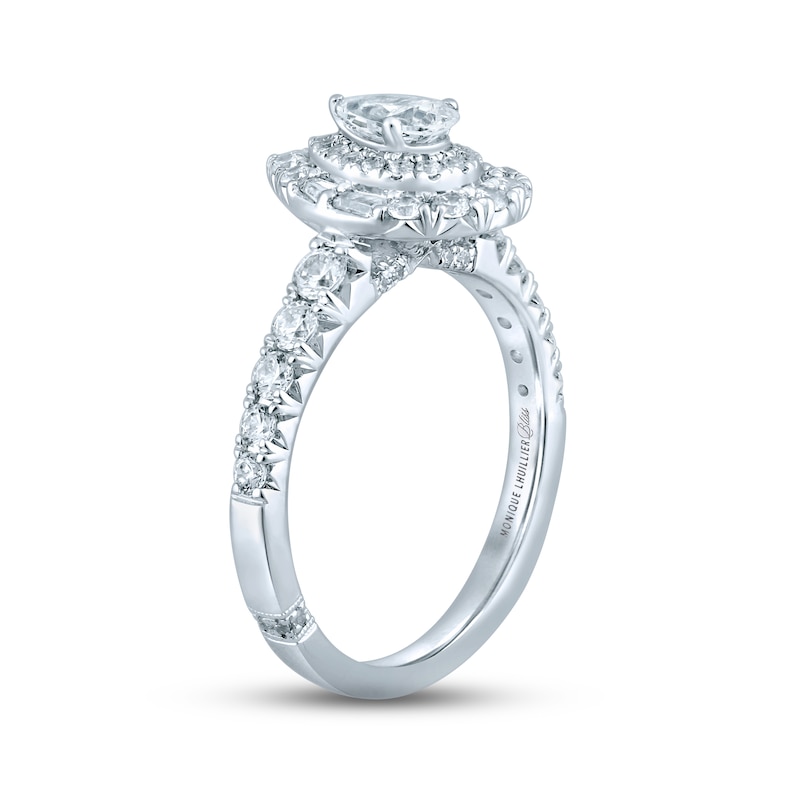 Monique Lhuillier Bliss Diamond Engagement Ring 1-1/4 ct tw Pear, Round & Baguette-cut White Gold Plated