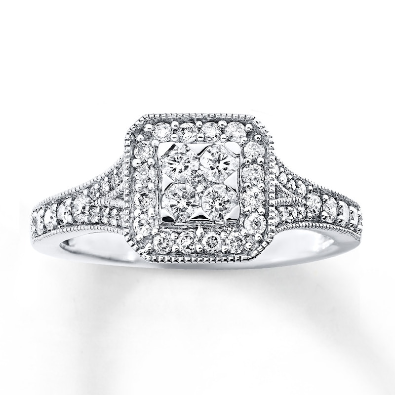 Ring 1/2 ct tw Round-cut Diamonds White Gold Plated
