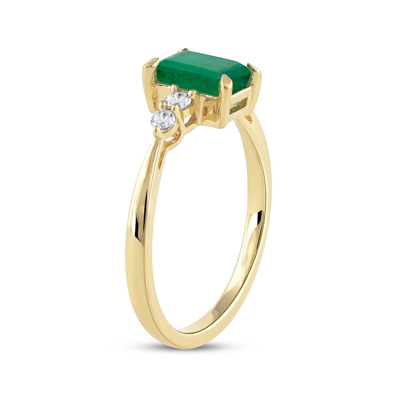 Emerald-Cut Emerald & Diamond Ring 1/6 ct tw Yellow Gold Plated