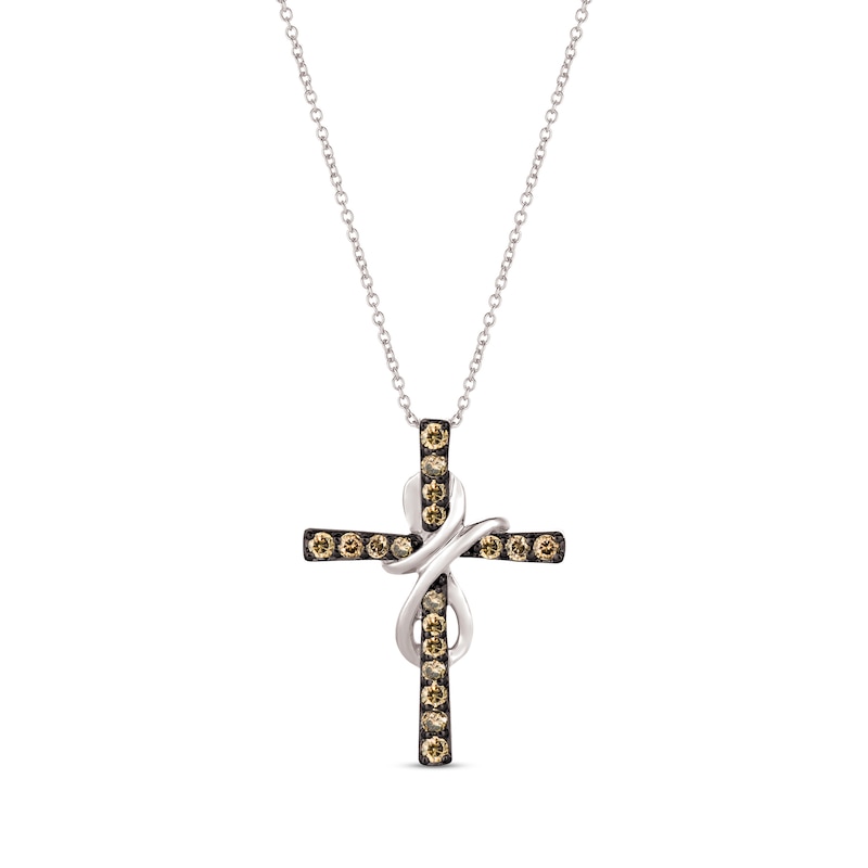 Le Vian Diamond Cross Necklace 1/2 ct tw Round-cut Vanilla Gold Plated 18"