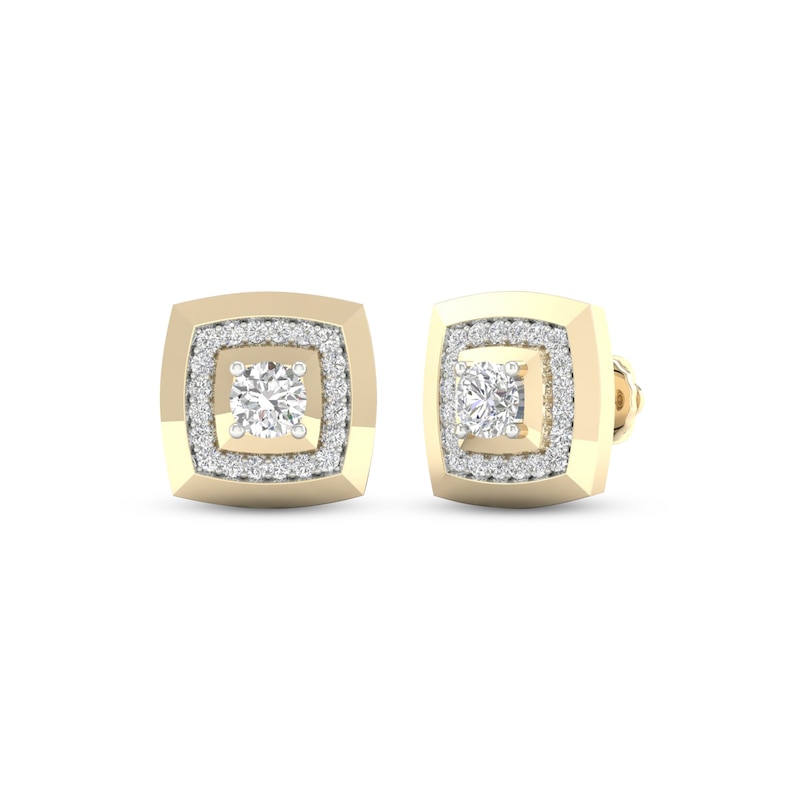 Men's Lab-Created Diamonds by Cushion Frame Stud Earrings 1 ct tw Yellow Gold Plated