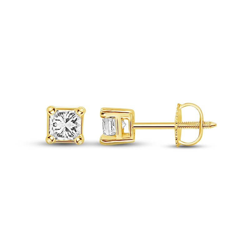 Diamond Solitaire Stud Earrings 1 ct tw Princess-cut Yellow Gold Plated