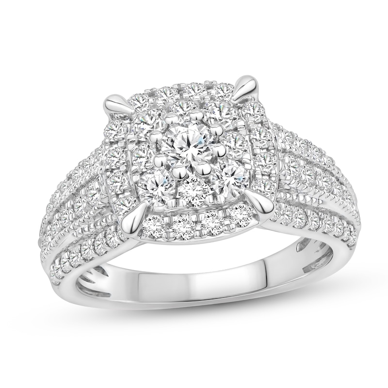 Diamond Engagement Ring 1-1/2 ct tw Round-cut White Gold Plated