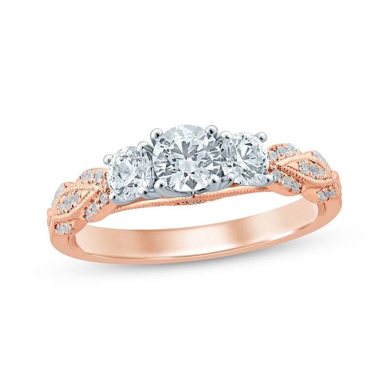 3-Stone Diamond Engagement Ring 1 ct tw Round-cut Two-Tone Gold Plated