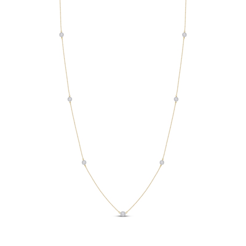 Diamond Halo Station Necklace 3/8 ct tw Yellow Gold Plated 24"