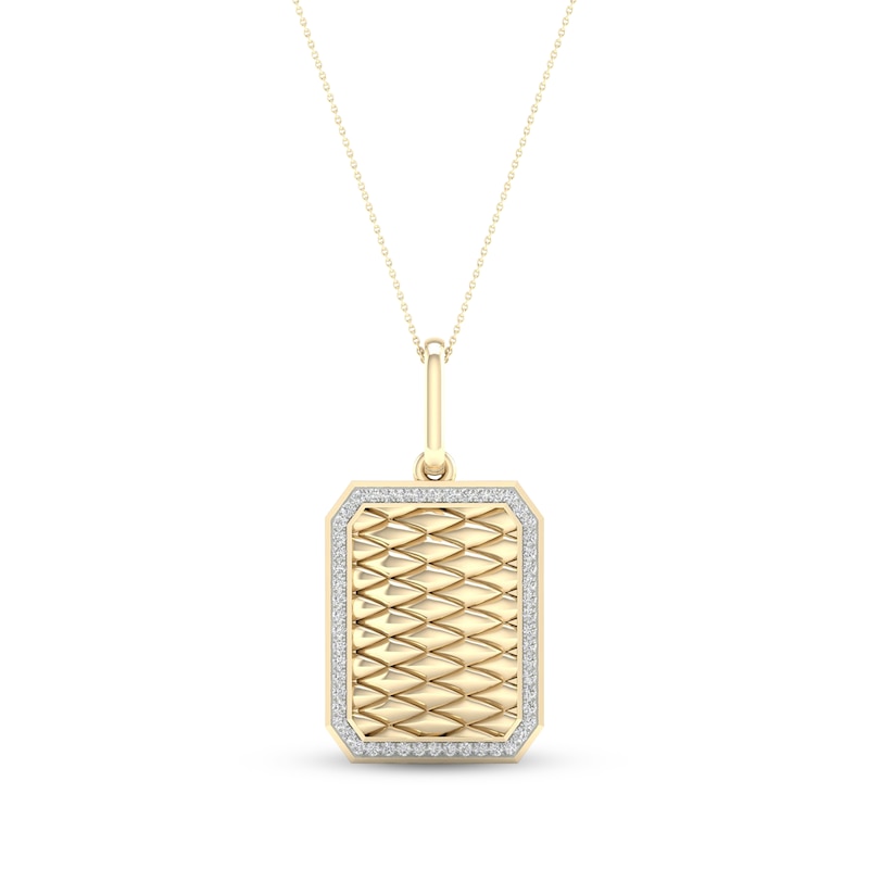 Diamond Edge Quilted Dog Tag Necklace 1/3 ct tw Round-cut Yellow Gold Plated 18"
