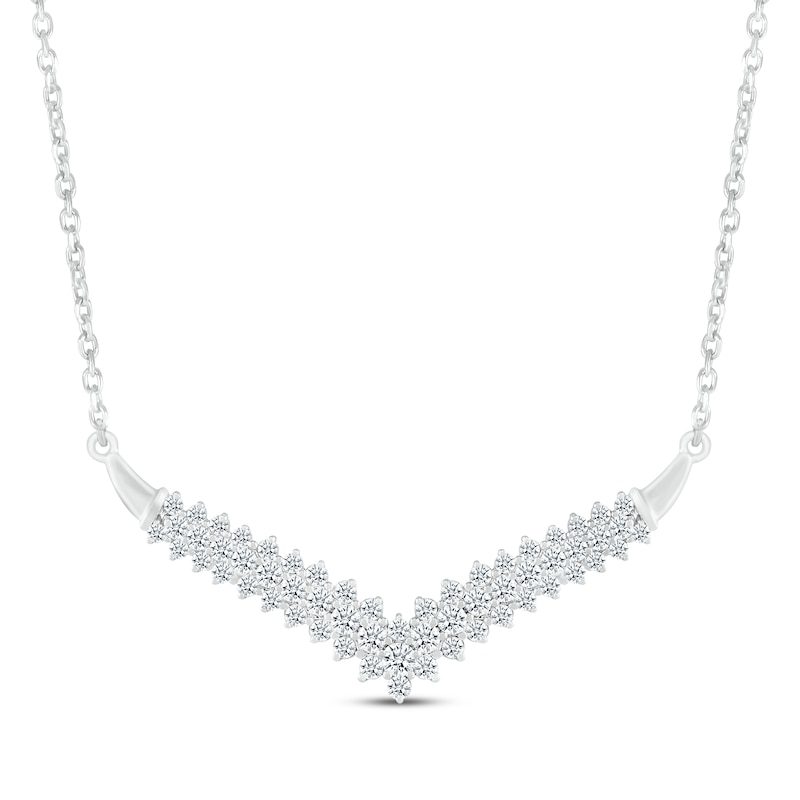 Diamond Three-Row Chevron Necklace 1 ct tw White Gold Plated 18"