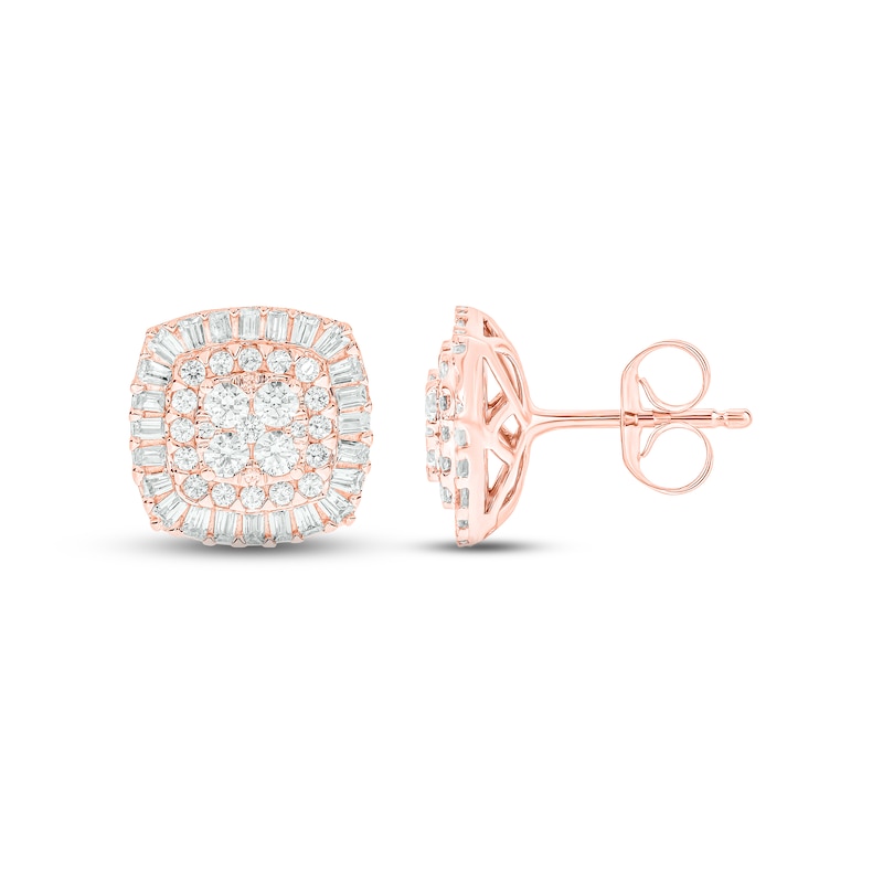 Diamond Cushion Earrings 1 ct tw Round & Baguette-cut Rose Gold Plated