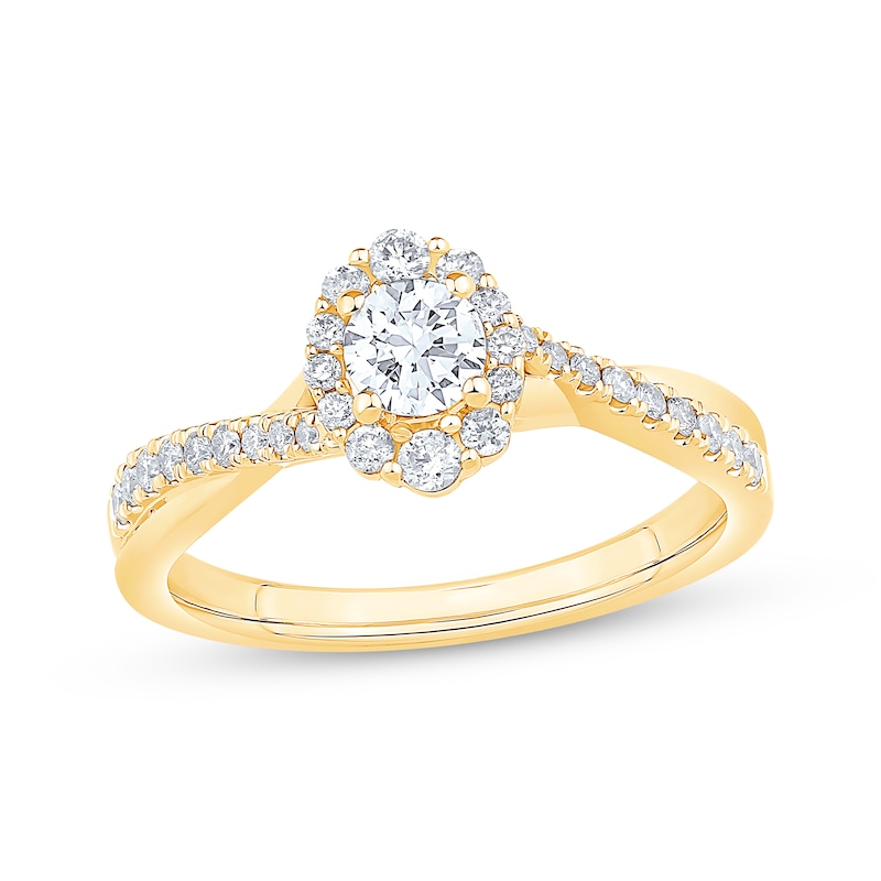 Round-Cut Diamond Oval-Halo Twist Engagement Ring 5/8 ct tw Yellow Gold Plated