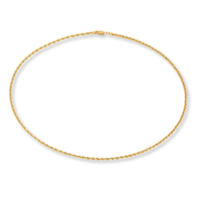 Solid Rope Chain Necklace Yellow Gold Plated 30"