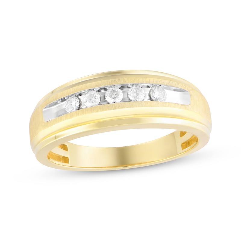 Men's Diamond Five-Stone Brushed Wedding Band 1/4 ct tw Yellow Gold Plated